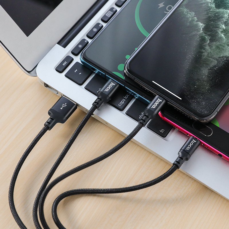 Кабель HOCO X14 3-in-1 Times speed charging cable iP+Micro+Type-C Black — Інші варіанти кабелів — фото 4