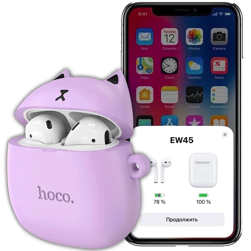 Бездротові навушники TWS HOCO EW45 True wireless stereo headset Lilac Cat — Вкладиші TWS — фото 3