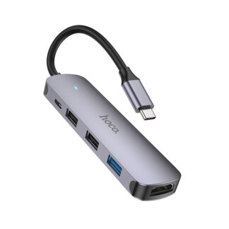 USB-хаб HOCO HB27 Type-C multi-function converter(HDTV+USB3.0+USB2.0*2+PD) Metal Gray — Хаби
