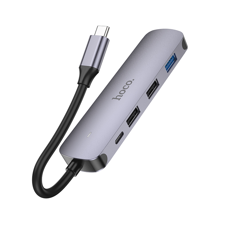 USB-хаб HOCO HB27 Type-C multi-function converter(HDTV+USB3.0+USB2.0*2+PD) Metal Gray — Хаби — фото 2