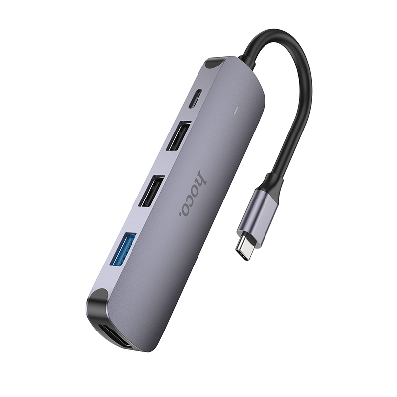 USB-хаб HOCO HB27 Type-C multi-function converter(HDTV+USB3.0+USB2.0*2+PD) Metal Gray — Хаби — фото 3