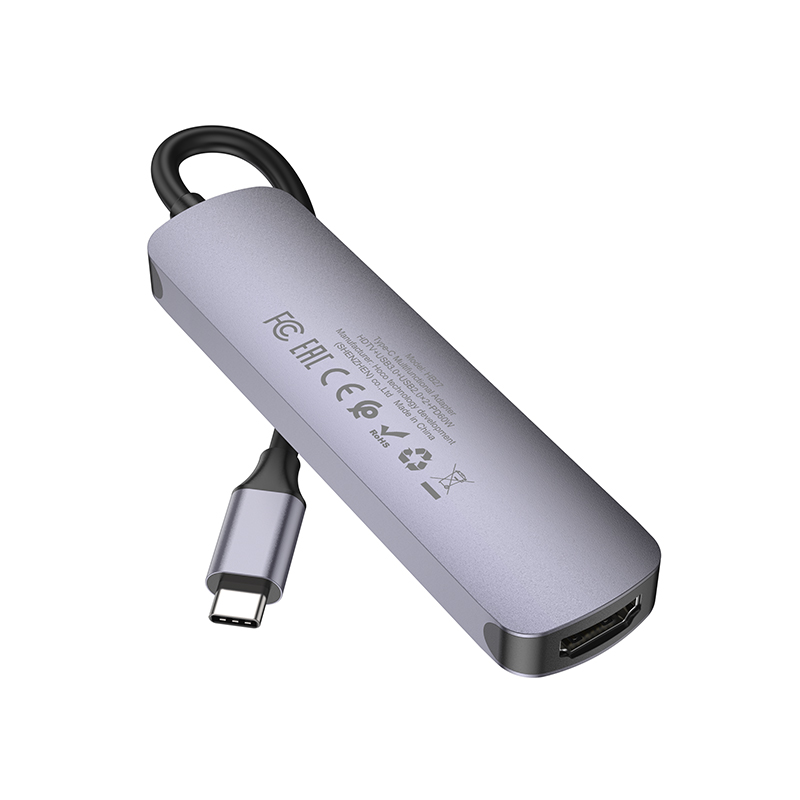 USB-хаб HOCO HB27 Type-C multi-function converter(HDTV+USB3.0+USB2.0*2+PD) Metal Gray — Хаби — фото 4