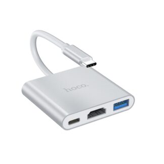 USB-хаб HOCO HB14 Easy use Type-C adapter(Type-C to USB3.0+HDMI+PD) Silver — Хаби