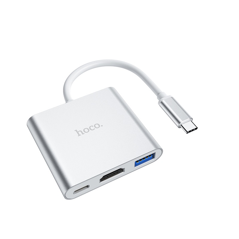 USB-хаб HOCO HB14 Easy use Type-C adapter(Type-C to USB3.0+HDMI+PD) Silver — Хаби — фото 2