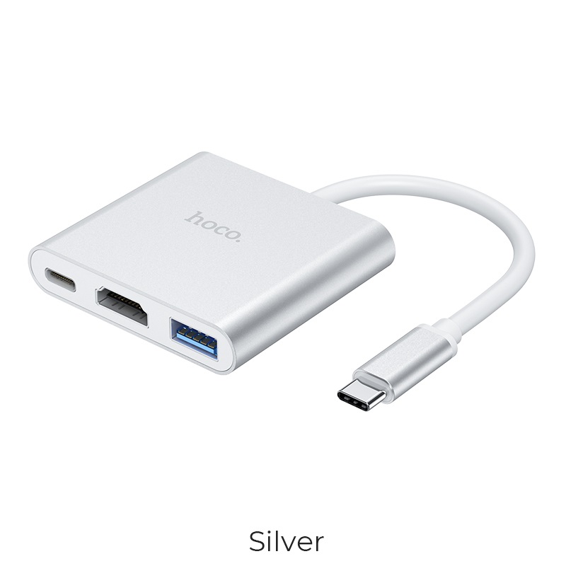 USB-хаб HOCO HB14 Easy use Type-C adapter(Type-C to USB3.0+HDMI+PD) Silver — Хаби — фото 4