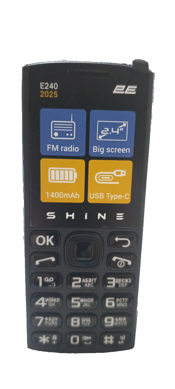 Кнопковий телефон 2E E240 (2025) Dual SIM, 2,4″, 1400 мА·год, Type-C, чорний