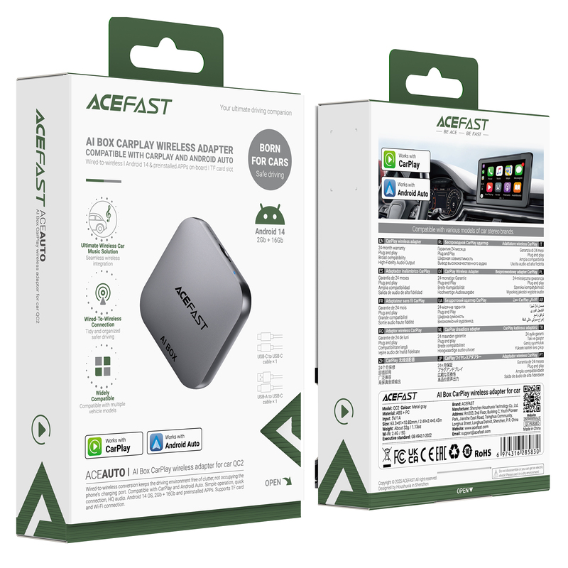 Адаптер ACEFAST QC2 AI Box CarPlay бездротовий для автомобіля Metal Gray — фото 3