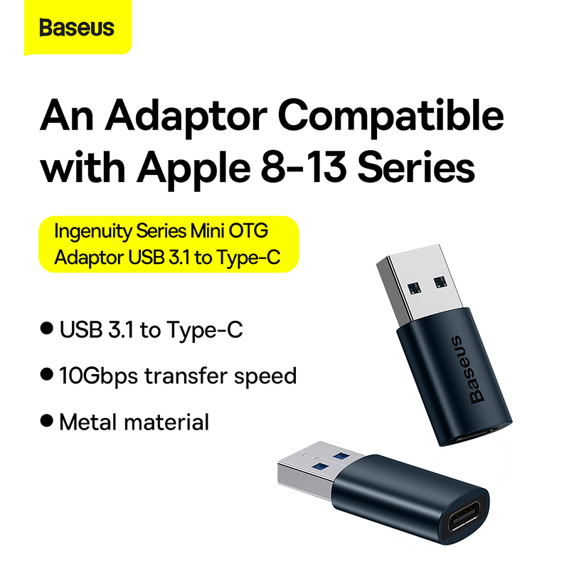 Адаптер Baseus Ingenuity Series Mini OTG Adaptor USB 3.1 to Type-C Blue — фото 12