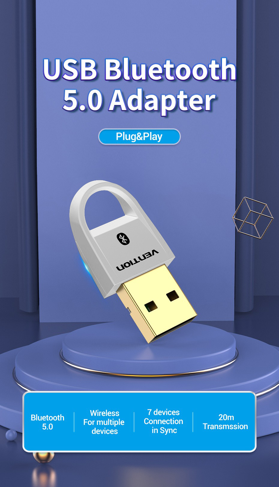 Адаптер Bluetooth 5.0 Vention Cdsw0 для ПК — фото 7