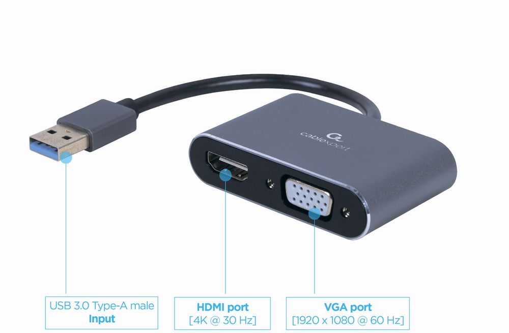 Адаптер-перехідник USB-A на Hdmi/VGA Cablexpert A-USB3-Hdmivga-01 — фото 2
