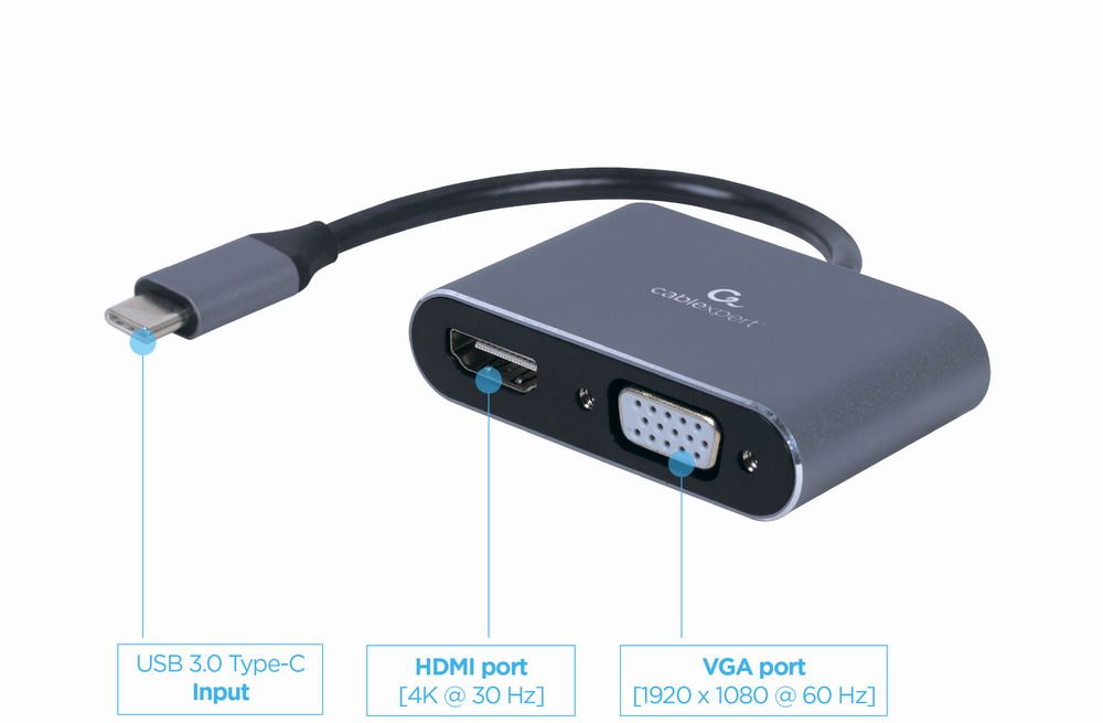 Адаптер-перехідник USB-C на Hdmi/VGA, 4 К 30 Гц Cablexpert — фото 2