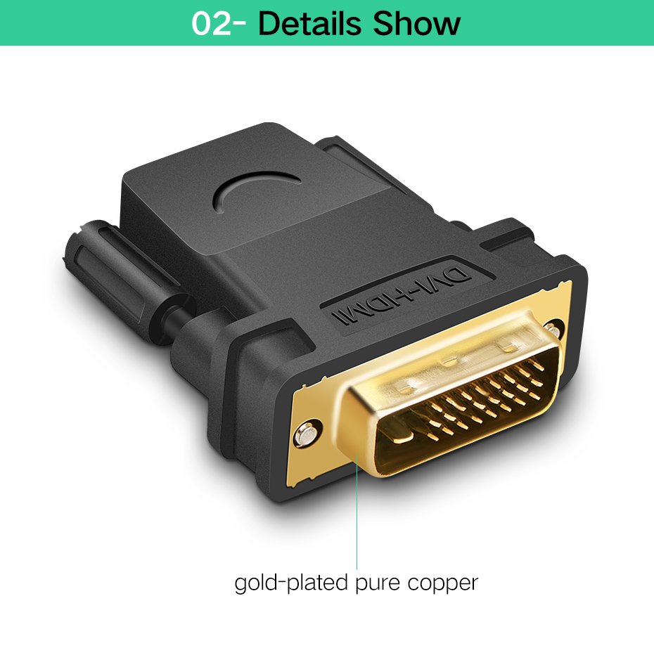 Адаптер UGREEN 20124 DVI 24+1 Male to HDMI Female Adapter (Black) (UGR-20124) — фото 4