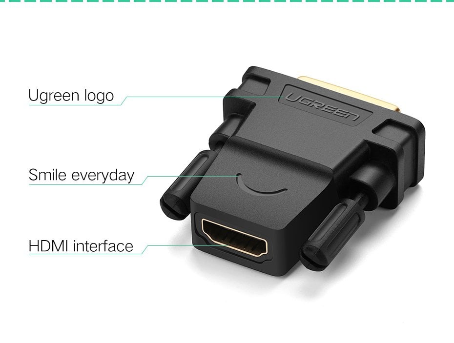 Адаптер UGREEN 20124 DVI 24+1 Male to HDMI Female Adapter (Black) (UGR-20124) — фото 6