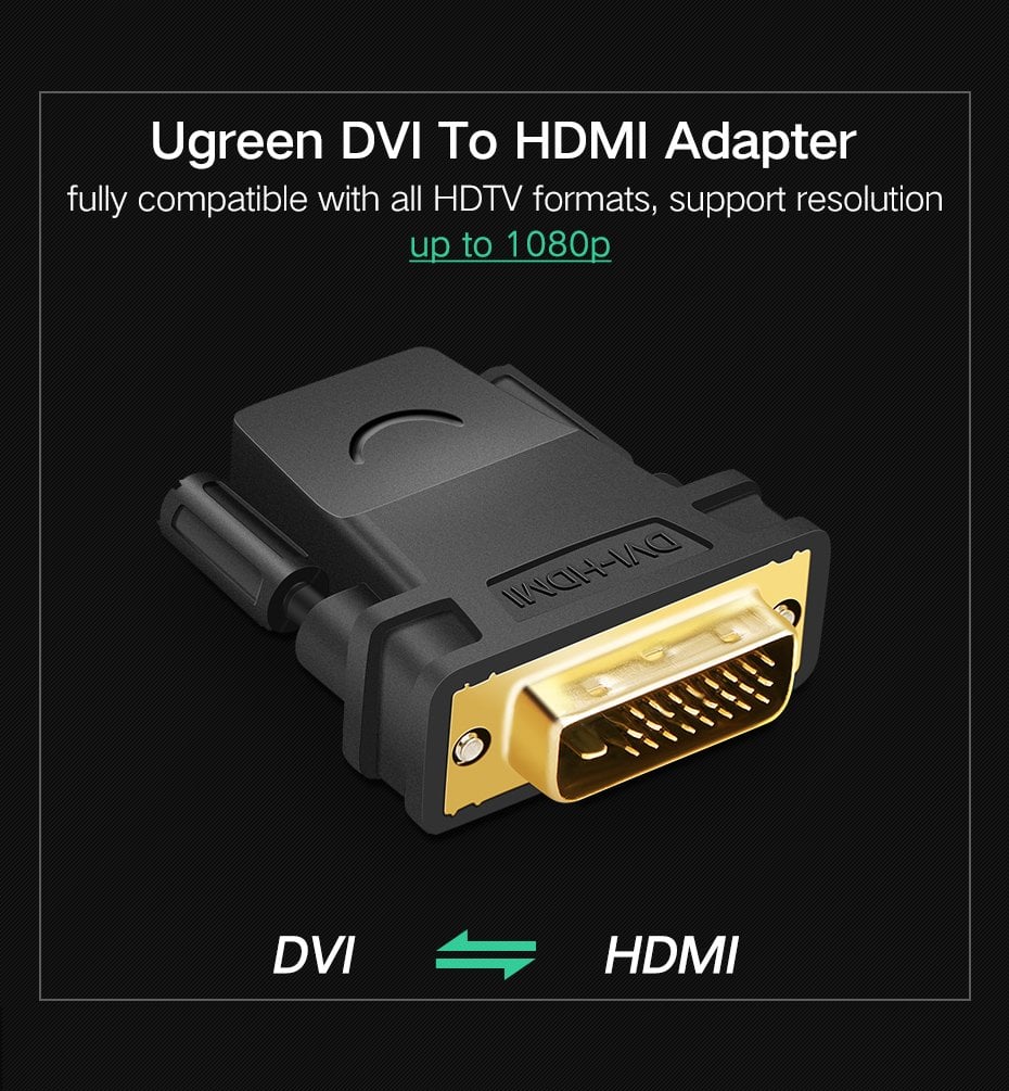 Адаптер UGREEN 20124 DVI 24+1 Male to HDMI Female Adapter (Black) (UGR-20124) — фото 7