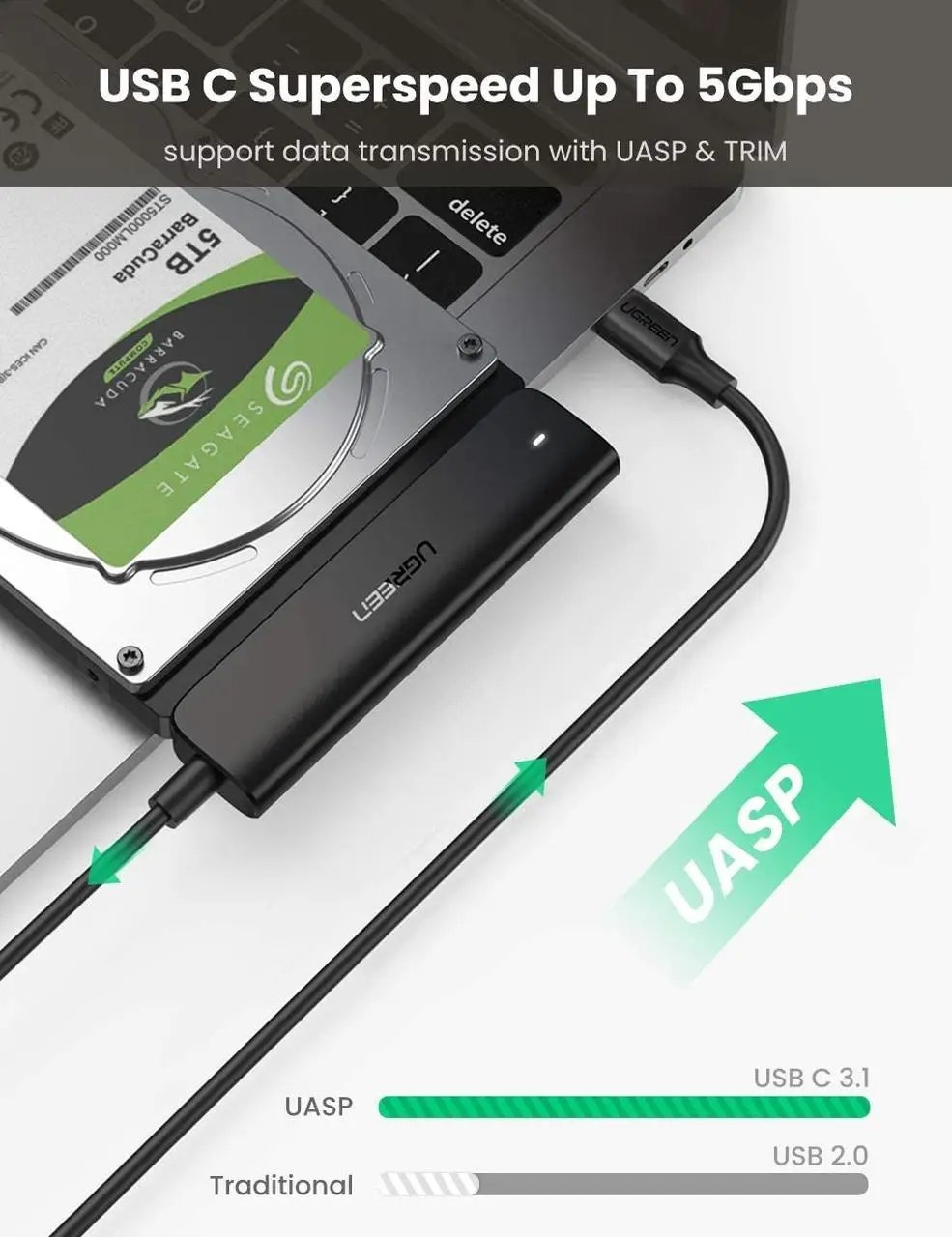 Адаптер UGREEN USB-C 3.0 to Sata для жорстких дисків — фото 4