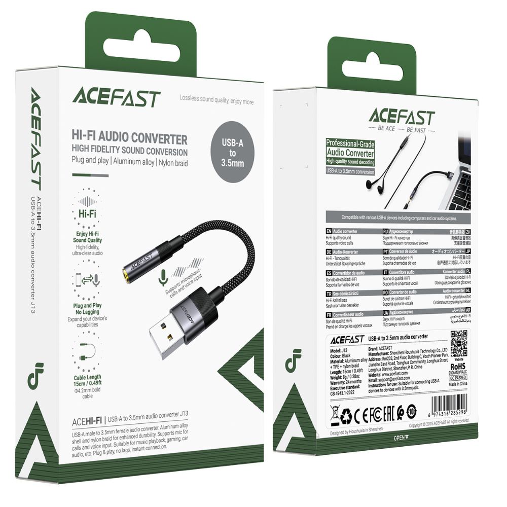 Аудіокабель ACEFAST J13 USB-A to 3.5mm — фото 3