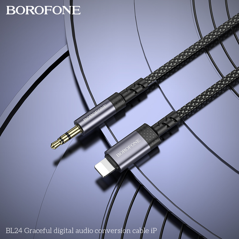Аудіокабель BOROFONE BL24 iP to 3.5mm male, nylon braid, 1m, Metal Grey — фото 10