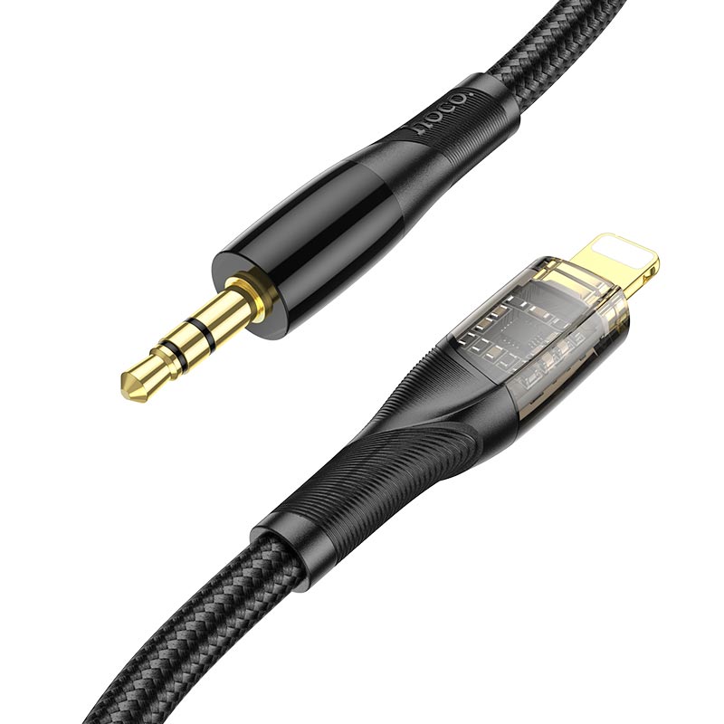 Аудіокабель HOCO UPA25 iP to 3.5mm male, nylon braid, 1m, Black — фото 4