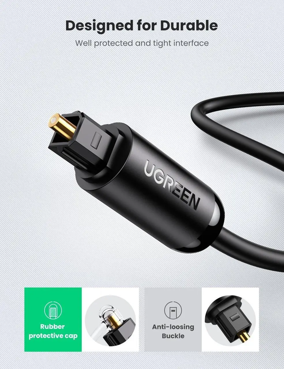 Аудіокабель UGREEN AV122 S/PDIF male to S/PDIF male, Toslink Optical Audio Cable, 2m Black — фото 4