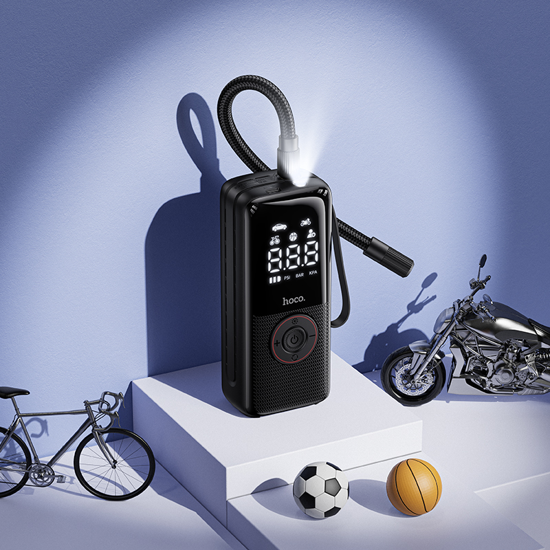 Автомобільний насос HOCO ZP18 Enlighten portable smart air pump Black — фото 10