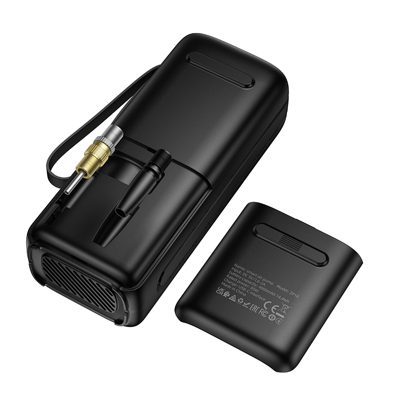 Автомобільний насос HOCO ZP18 Enlighten portable smart air pump Black — фото 7