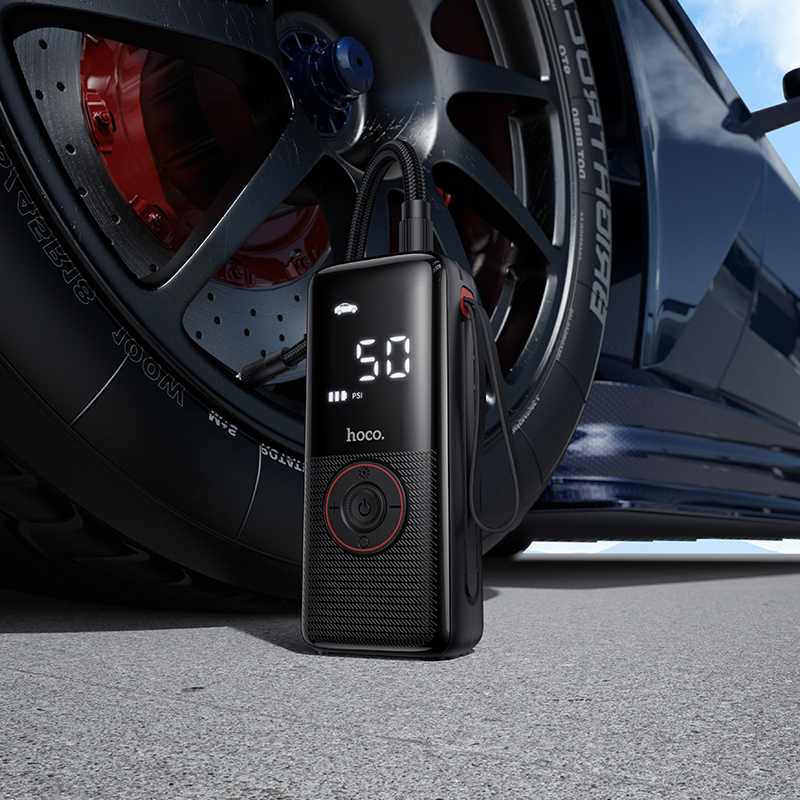 Автомобільний насос HOCO ZP18 Enlighten portable smart air pump Black — фото 9