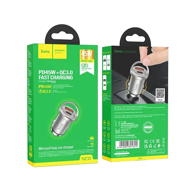 Автомобільний зарядний пристрій HOCO NZ10 Handy PD45W+QC3.0 car charger Silver — фото 3