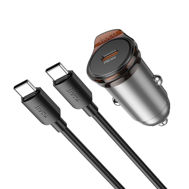 Автомобільний зарядний пристрій HOCO NZ16 Rigorous single port PD30W car charger set(C to C) Metal Grey — фото 4