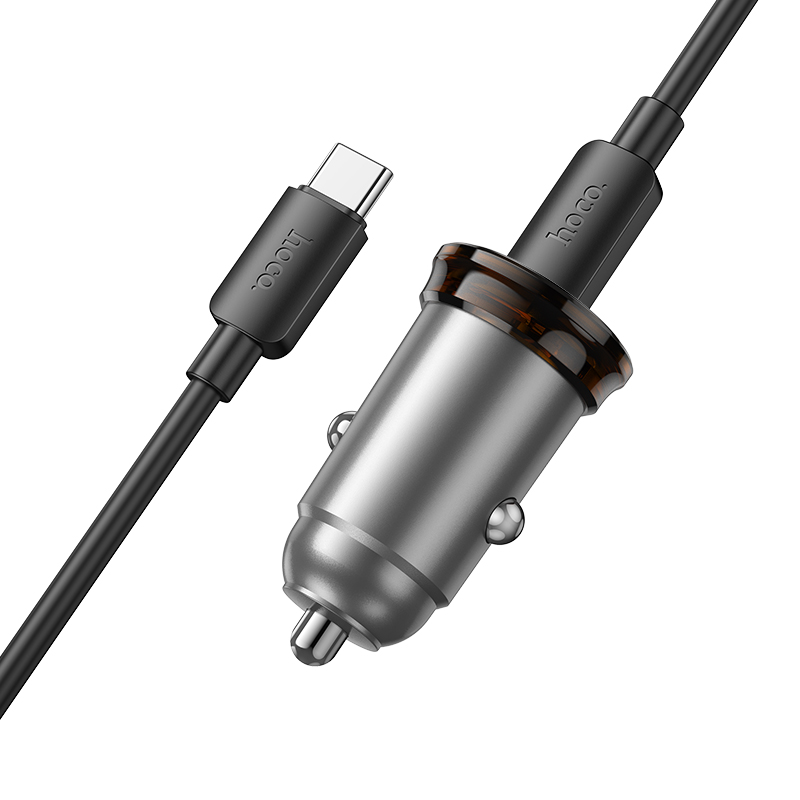 Автомобільний зарядний пристрій HOCO NZ16 Rigorous single port PD30W car charger set(C to C) Metal Grey — фото 5