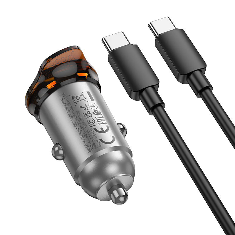 Автомобільний зарядний пристрій HOCO NZ16 Rigorous single port PD30W car charger set(C to C) Metal Grey — фото 7