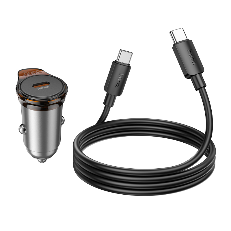 Автомобільний зарядний пристрій HOCO NZ16 Rigorous single port PD30W car charger set(C to C) Metal Grey — фото 8