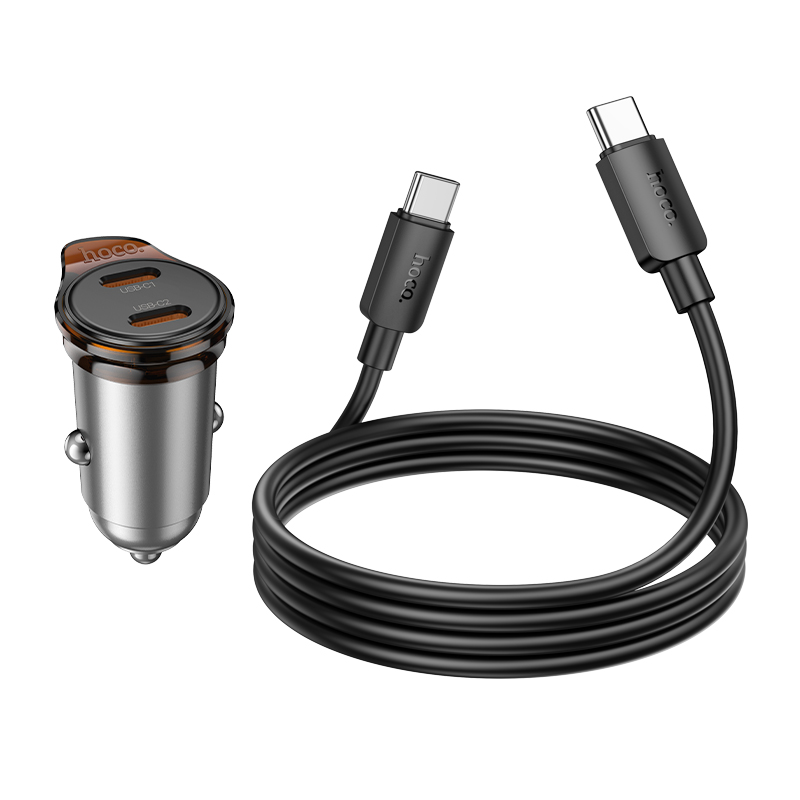Автомобільний зарядний пристрій HOCO NZ16B Rigorous PD45W(2C) car charger set(C to C) metal grey — фото 8