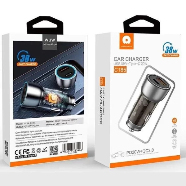 Автомобільний зарядний пристрій WUW-C185 PD20W+QC3.0 black — фото 3