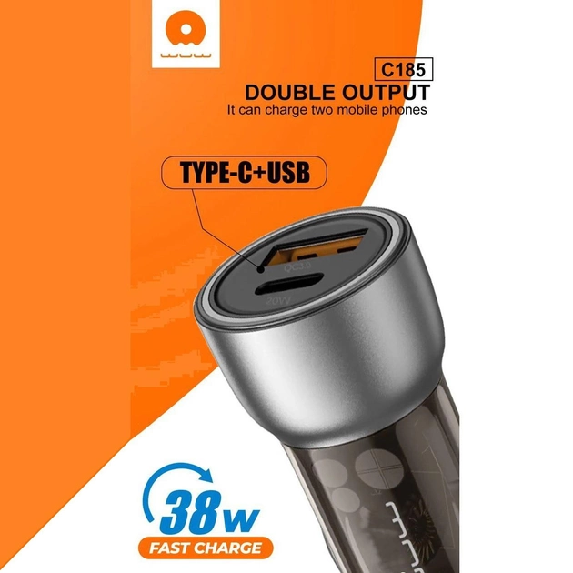 Автомобільний зарядний пристрій WUW-C185 PD20W+QC3.0 black — фото 4