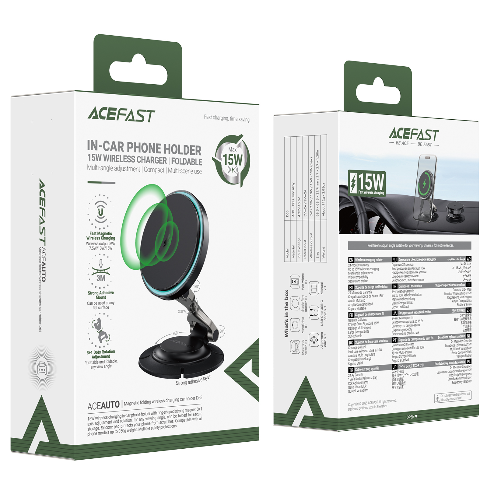Автотримач ACEFAST D65 для iPhone з бездротовою зарядкою MagSafe — фото 3
