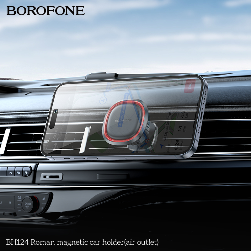 Автотримач для телефона BOROFONE BH124 Roman magnetic car holder (air outlet) Black and Red — фото 8