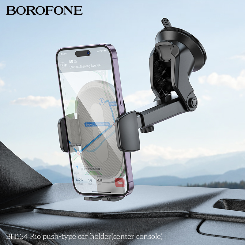 Автотримач для телефона BOROFONE BH134 Rio push-type car holder (center console) Black — фото 9