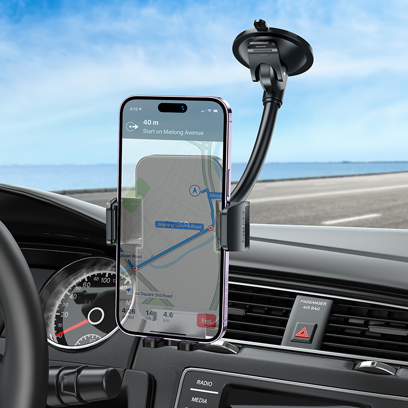 Автотримач для телефона HOCO H38 Cheetah car holder(windshield) Black — фото 9