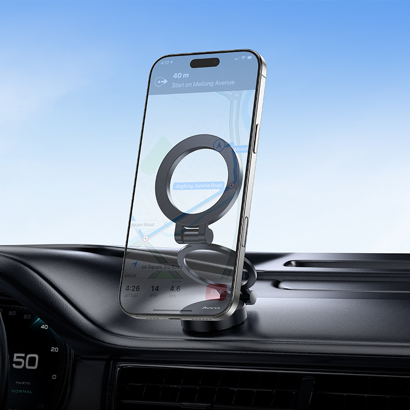 Автотримач для телефона HOCO H98 Rider folding Ring Magnetic Car holder(center console) Black — фото 8