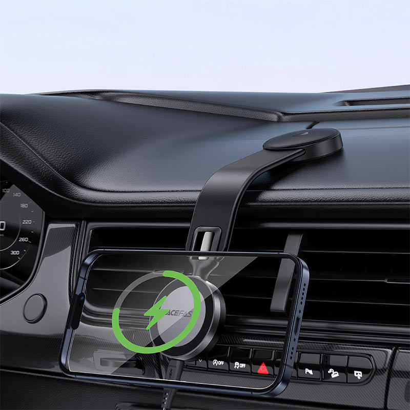 Автотримач для телефона з БЗП ACEFAST D37 magnetic wireless charging car holder for dashboard Black — фото 7
