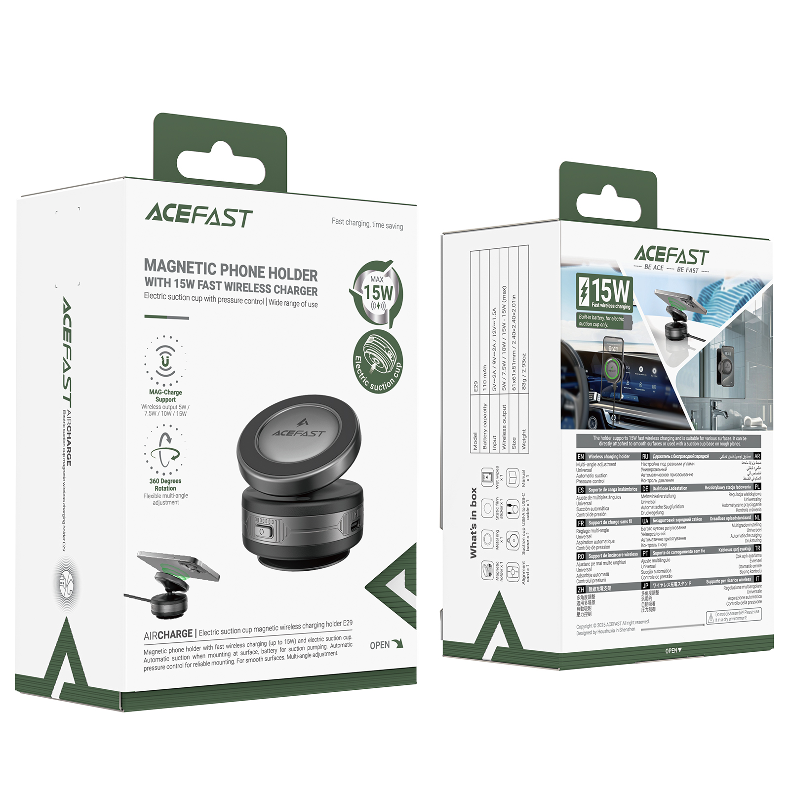 Автотримач для телефона з БЗП ACEFAST E29 electric Suction cup magnetic wireless charging holder Metal Gray — фото 3