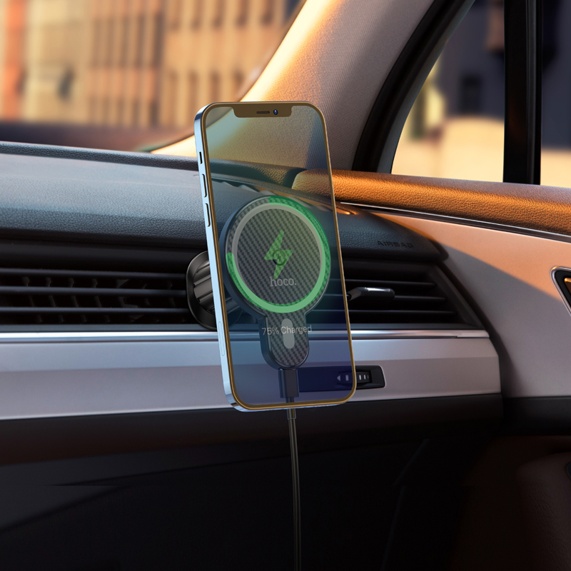 Автотримач для телефона з БЗП HOCO CA85 Ultra-fast magnetic wireless charging car holder Black — фото 10
