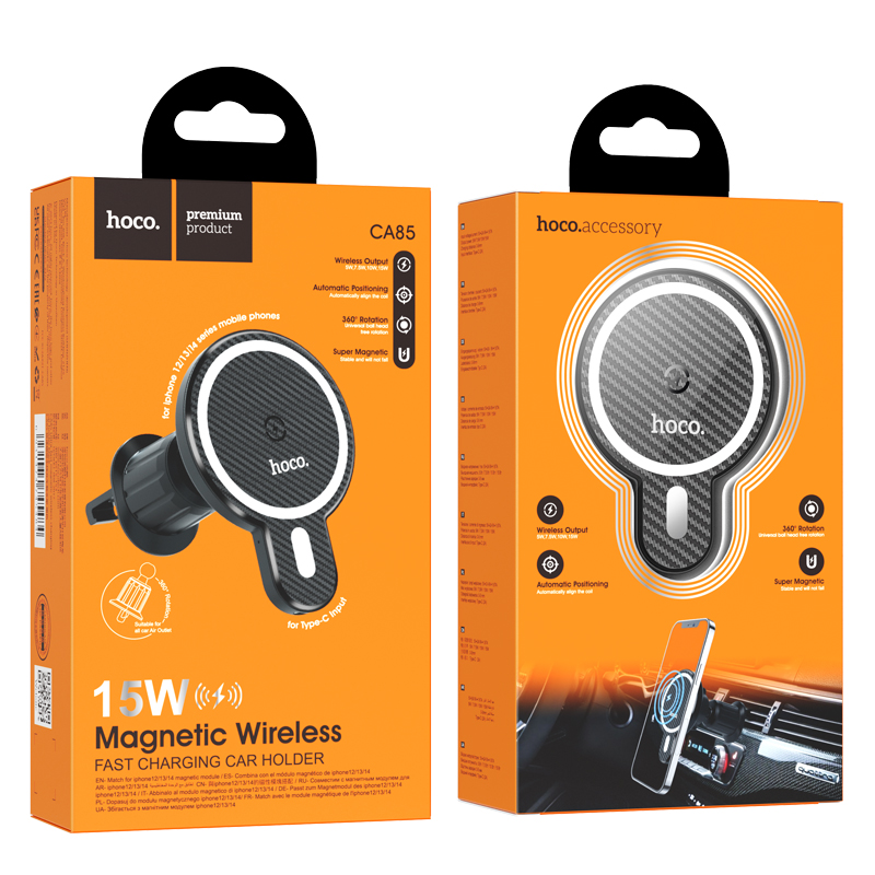 Автотримач для телефона з БЗП HOCO CA85 Ultra-fast magnetic wireless charging car holder Black — фото 3