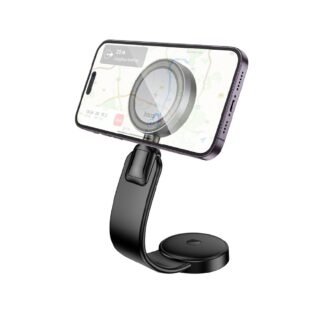 Автотримач для телефона з БЗП HOCO HW29 Totem ring magnetic wireless fast charging car holder (center console) Black Metal Gray — фото 4
