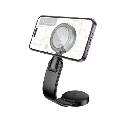 Автотримач для телефона з БЗП Hoco HW29 Totem ring magnetic wireless fast charging car holder (center console) Black Metal Gray