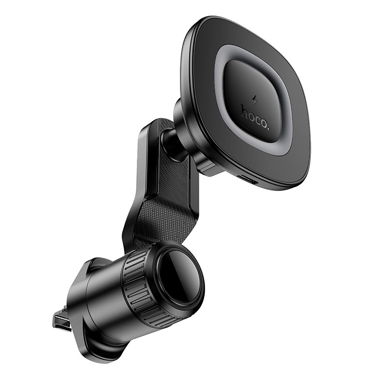 Автотримач для телефона з БЗП HOCO HW30 Crown magnetic wireless charging car holder (air outlet) Black Metal Gray — фото 5