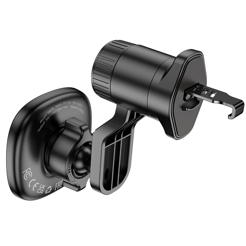 Автотримач для телефона з БЗП HOCO HW30 Crown magnetic wireless charging car holder (air outlet) Black Metal Gray — фото 6
