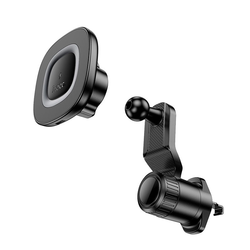 Автотримач для телефона з БЗП HOCO HW30 Crown magnetic wireless charging car holder (air outlet) Black Metal Gray — фото 7