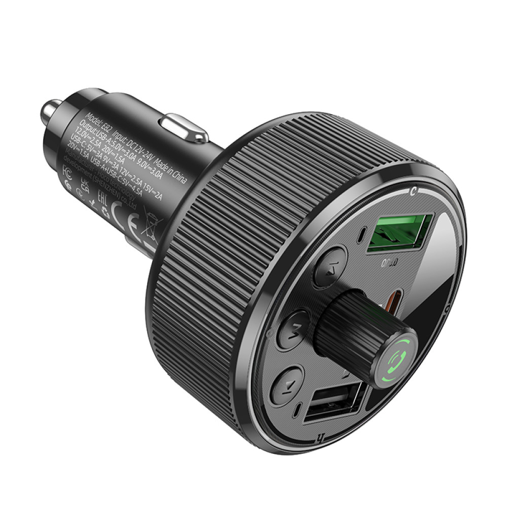 АЗП з FM-модулятором HOCO E82 Guerrero PD30W+QC3.0 car BT FM transmitter Black — фото 7