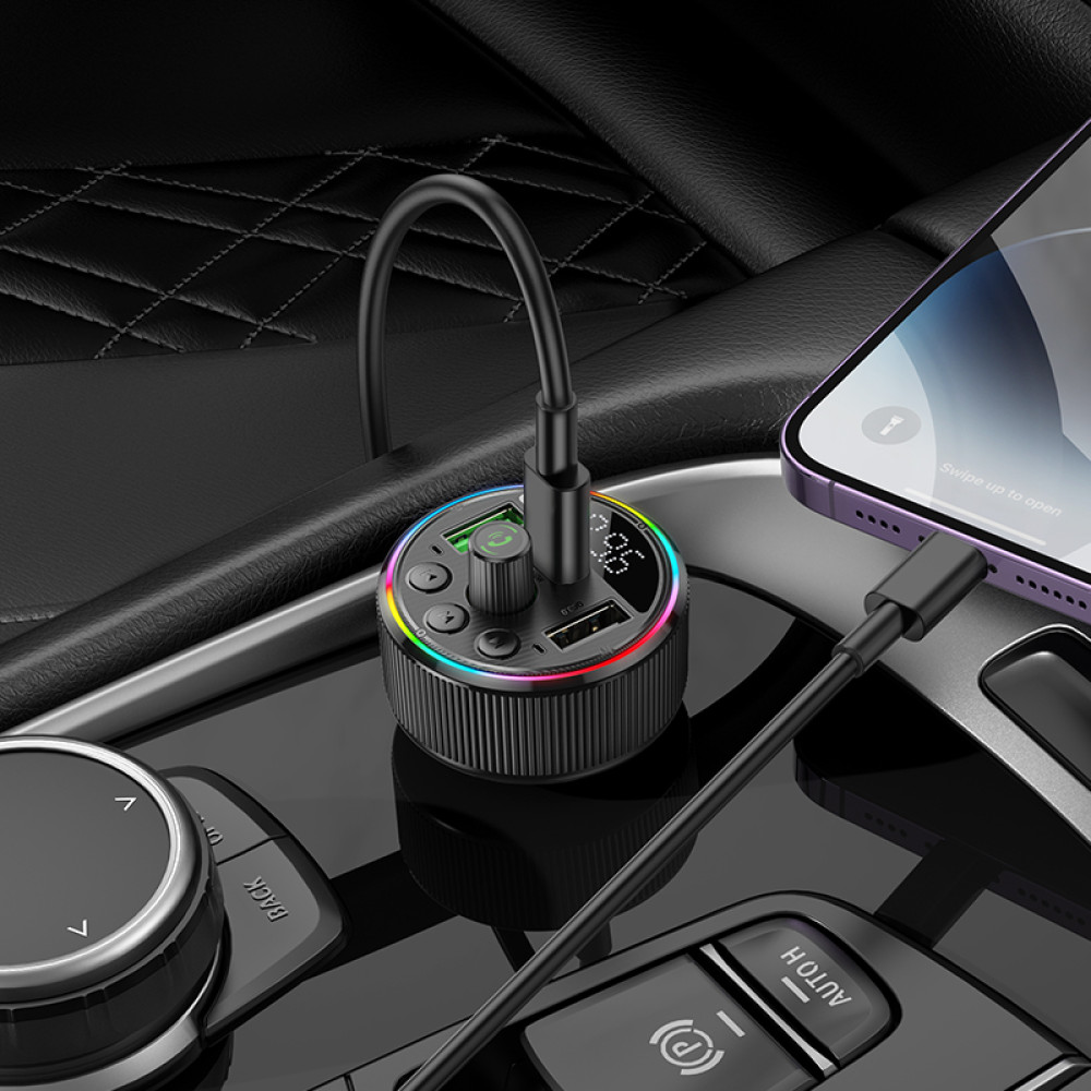 АЗП з FM-модулятором HOCO E82 Guerrero PD30W+QC3.0 car BT FM transmitter Black — фото 8